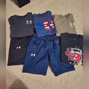 Boy’s Under Armour Kids Short Sleeve Tees and shorts - Black, Blue, Olive